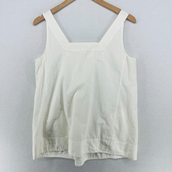 EILEEN FISHER Tank Top PM Cotton Woven Tunic Smocked Square Neck Shell White - Picture 2 of 14